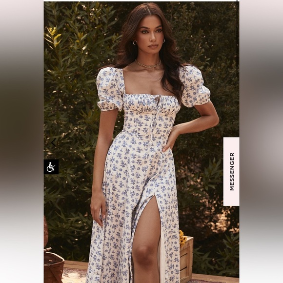 House of CB Tallulah Dress in Blue White Floral - Picture 1 of 10